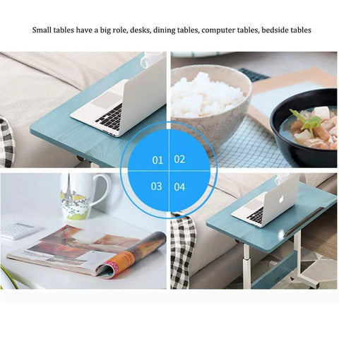 Mobile Workstation Lap Desk With Height Adjustable Wheels And Non Slip Bezel Edge Rolling Computer Table For Breakfast In Bed on couch with laptop.
