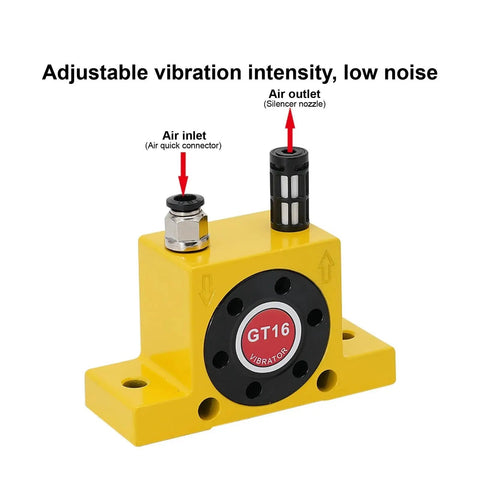 Industrial Pneumatic Vibrator With Air Turbine Hopper Flow Aid For Silos And Bins Rotary Material Discharge Booster Heavy Duty High Temp Ready Compact Silo Design GT30 GT32 GT36 Series, GT16 yellow model