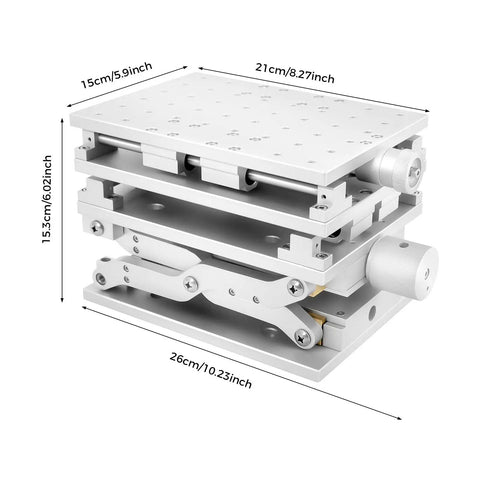 High Grade Aluminum 3 Axis Manual Slide Table Heavy Lifter dimensions with smooth action and precision test stand for laser marking.