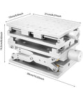 Three Axis Moving Workbench With 3D Positioning Moving Table For Laser Marking And Engraving Portable Lifting Platform 210x150mm Optical Experiment Base shown compact with metal construction and marked dimensions
