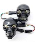 2 Pieces LED Motorcycle Turn Signal Lights With Skull Design Waterproof Blinkers Indicator Replacement 10mm Screw