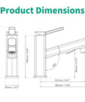 Technical drawing of Single Hole Bathroom Faucet With Pull Out Sprayer, 180mm length, 106° angle, chrome finish dimensions.