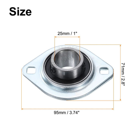 Pillow block bearing, front view, 1 inch bore, steel flange-mounted housing