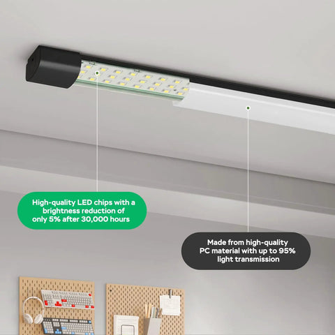 Linkable 2Ft LED Garage Light Ceiling Fixture With 5000K Daylight Tube, 18W Overhead Bar, Plug In, IP65 Waterproof, installed view