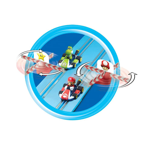 Mario Kart Slot Car Race Track With Spinners Two Cars Included Starring Mario And Peach Battery Powered Beginner Racing Set