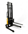 Wide Leg Semi Electric Pallet Stacker Built Tough To Hustle 3307 Pound Pallets Straight Up To 138 Inches Smooth As Butter Daily, side view.