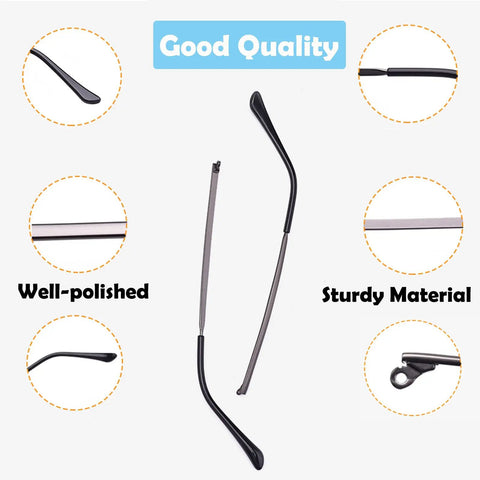 Heavy Duty Metal Glasses Replacement Temples With Screws Universal Eyeglass Arms For DIY Repair Slick Black Alloy Build Quick Swap Tight Fit Straight Upgrade 140Mm showcasing polished design.
