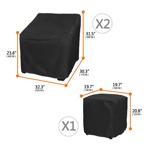 All Weather Outdoor Furniture Cover Set For 3 Piece Patio Bistro With Two Chair Covers And One Coffee Table Cover Waterproof Black