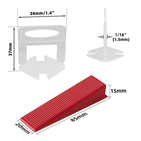 Tile Leveling System Kit With Plier And 1000 Spacers Clips And 200 Reusable Wedges For Ceramic Tile And Stone Installation 1/16 Inch Spacers shown.