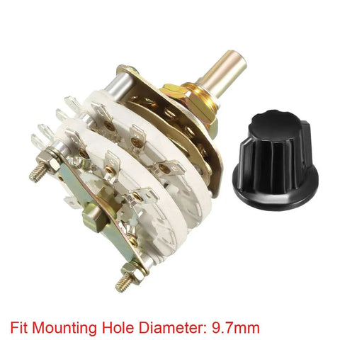 2 Pole 8 Position 2 Deck Band Channel Rotary Switch With Knob, 18 Pin, 9.7mm Mount Hole, Black Plastic Knob