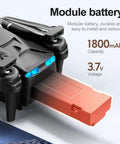 Dope 4K Dual Camera Foldable Drone showing detachable battery module with 1800mAh capacity and 3.7V voltage, suitable for beginners.