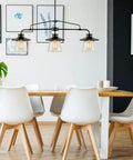 Three Light Pendant In Oil Rubbed Bronze With Clear Glass Shades, Classic Vintage Industrial Vibe For Any Ceiling, Adjustable Three Rod Suspension, Bulbs Not Included over dining table