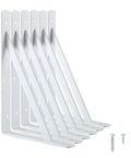 Badass Heavy Duty Metal Shelf Brackets 12 X 8 Inch White L Brackets set of six with screws for wall mount support.