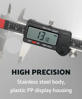 Six Inch Digital Caliper With Stainless Steel Body, Pro Grade Precision Micrometer Caliper For Inches, Millimeters, And Fractions, Auto Off, Clear LCD Display, Quick Unit Conversion Between Mm, Inch, And Fraction, Highly Accurate Measurement Tool