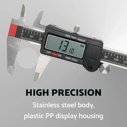 Six Inch Digital Caliper With Stainless Steel Body, Pro Grade Precision Micrometer Caliper For Inches, Millimeters, And Fractions, Auto Off, Clear LCD Display, Quick Unit Conversion Between Mm, Inch, And Fraction, Highly Accurate Measurement Tool