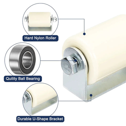 Close-up of Adjustable Gate Roller Guide For Sliding Gates With L Shape Bracket Nylon Wheel Set In White No Fuss Install