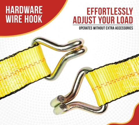 Yellow 2 Inch 30 Foot Ratchet Tie Down Straps With Wire Hooks Beefy Heavy Duty 10 Pack 10,000 Lb Break Strength detail