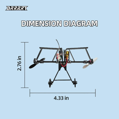 Dimension diagram of Dope RC Paper Airplane Kit With Gyro Stabilizer And Dual Propellers DIY Remote Control Plane showing size.