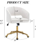 Velvet Home Office Chair With Gold Base, Swivel Desk Chair dimensions, cream tufted seat, ergonomic design 29.3-33.1 in height