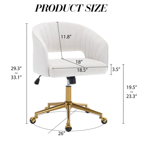 Velvet Home Office Chair With Gold Base, Swivel Desk Chair dimensions, cream tufted seat, ergonomic design 29.3-33.1 in height