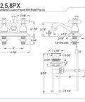 Technical diagram of Restoration 4 Inch Center Lavatory Faucet With Porcelain Cross Handles In Oil Rubbed Bronze KB605PX