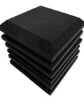 Solid Soundproof Foam Panels For Home Studio Acoustic Wall Tiles with Beveled Wedge Design, showing stack of black polyurethane tiles.