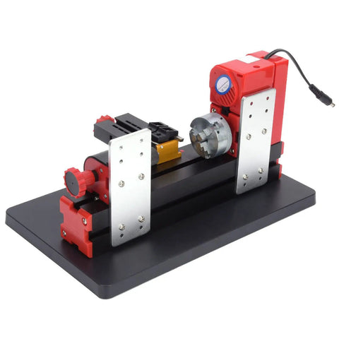 Top Shelf Mini Metal Lathe Machine With Beefy 24w Motor And 20000rpm precision woodworking tool kit on black base.
