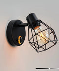 Black Industrial Wall Sconce With Dimmer And On Off Switch, Adjustable Cage Head Lighting, Vintage Farmhouse Style