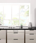 Modern kitchen with white cabinets featuring 10 Pack 5 Inch Brushed Nickel Cabinet Pulls Finger Pulls And Edge Pulls For Kitchen Cabinets.