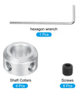 Four Pack Aluminum Shaft Collars With Eight Millimeter Bore And Five Sixteenth Inch Fit, hex wrench and screws included.