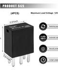 Dead On 4 Pack 12 Volt 35 Amp Auto Power Relay, Five Pin Spst Heavy Duty Car Switch, Built Tough Replacement For Headlights Fuel Pumps Cooling Fans And Circuits, 1 inch size.