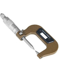 Compact Double Tip Mechanical Micrometer For Straight Up Accurate Outer Diameter Groove Keyway Measurement 0 To 25 Mm Range With 0.01 Mm Dead On Precision No Nonsense Durable Build For Tough Workshop Grind, showing the precision measuring tool.