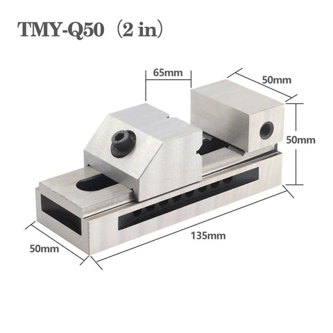 TMY Q50 High Precision Fast Acting Flat Vise And Right Angle Milling Bench Fixture For Surface Grinding close-up with dimensions.