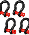 Half Inch D Ring Shackle 4 Pack Alloy Steel 17637 Lbs Break Strength Eight Ton With Five Eighths Screw Pin, black and red