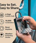 Combination Key Lock Box With Outdoor Wall Mount And Door Hanger For Realtors And Airbnb Hosts Easy Home Key Access Hidden Secure Storage For House Keys And Garage being opened by hands showing interior space and key storage