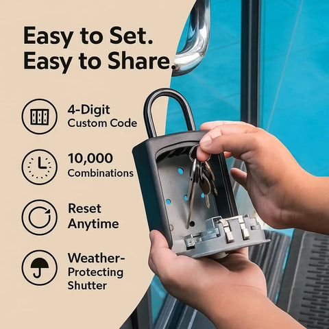 Combination Key Lock Box With Outdoor Wall Mount And Door Hanger For Realtors And Airbnb Hosts Easy Home Key Access Hidden Secure Storage For House Keys And Garage being opened by hands showing interior space and key storage