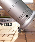 Side view of 4 black plastic patio heater caster wheels for gas heater, Amazon brand