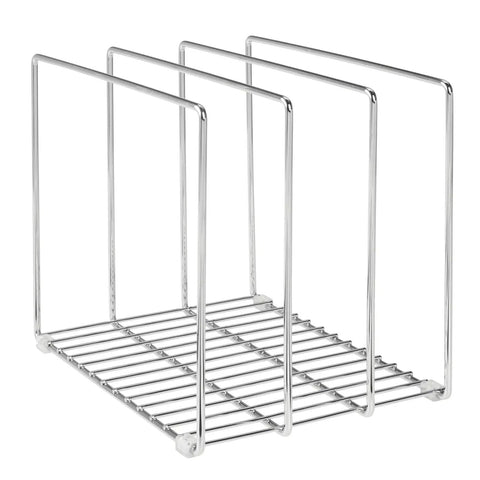 3 Slot Tray And Pan Rack For Kitchen Organization, metal wire pantry storage, freestanding pan lid holder, silver finish