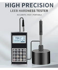 Heavy Duty Portable Digital Leeb Hardness Tester With Dead On Accuracy For Testing Stainless Steel Copper Aluminum And Forged Metals Without The Hassle, showing screen and probe.