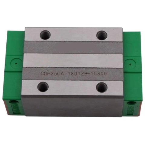 Heavy Duty Metal Linear Motion Guide Slider CGH25CA Carriage Block with green end caps for CNC builds and 3D printers.