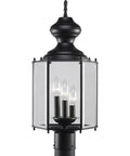 One Light Clear Beveled Glass Traditional Outdoor Post Lantern In Polished Brass For Gardens Patios And Walkways A Classic Weather Resistant Exterior Lighting Fixture With Easy Install And Timeless Style, hexagonal design with black finish.