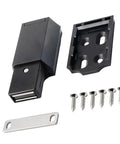 Push To Open Cabinet And Drawer Latches Multipurpose Hardware Accessory showing latch, base plate, and screws in black finish.