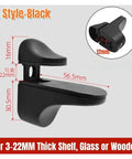Beefed-Up Shelf Clamp Set 4 Pack for Wood and Glass Adjustable Wall Mount Brackets, black style, dimensions labeled