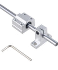 Two 12mm x 500mm Linear Rails, Four SCS12UU Block Bearings, Four SK12 Support Bases, And One Wrench in motion kit