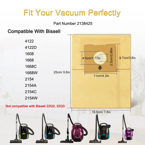 10 Pack Replacement Vacuum Bags For Zing Canister Vacuums Compatible With 4122 4122D 2154A, diagram and model compatibility
