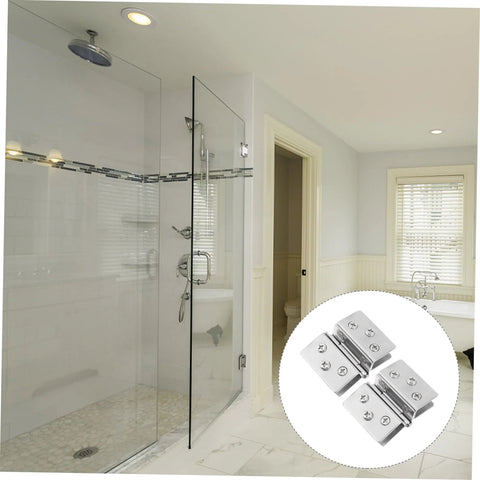 FOYTOKI stainless steel glass door hinges, 2 pcs, installed on shower enclosure; double-sided design
