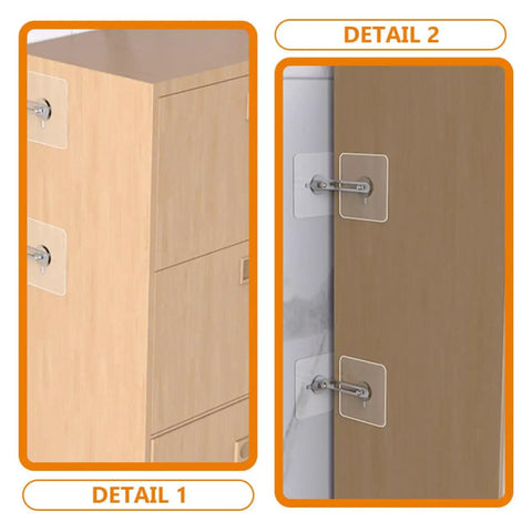 4 Piece Furniture Anti Tip Kit With Adhesive Wall Anchors For Home Use No Fuss Install Sturdy Stainless Steel And Acrylic Materials To Secure TVs And Heavy Furniture From Tip Overs. Detail 2: adhesive wall anchors on cabinet