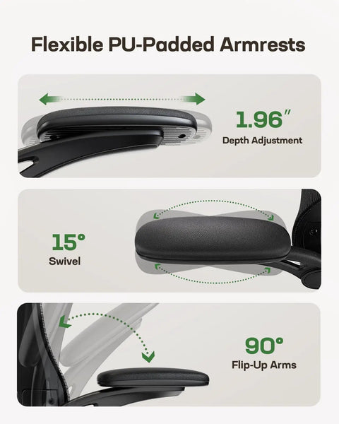 Ergonomic Office Chair With High Back Mesh And Fully Adjustable Headrest 2D And 3D Armrests Lumbar Support 90 To 120 Degree Recline