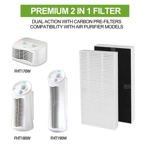 Premium FRF102B Replacement Filter With Odor-Reducing Carbon Prefilter, 2 Pack For Febreze FHT170W FHT180W FHT190W Air Purifiers