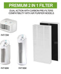 4 Pack HEPA Air Purifier Replacement Filters for Febreze FRF102B and Honeywell HHT270 HHT290 Series shown with compatible purifiers.